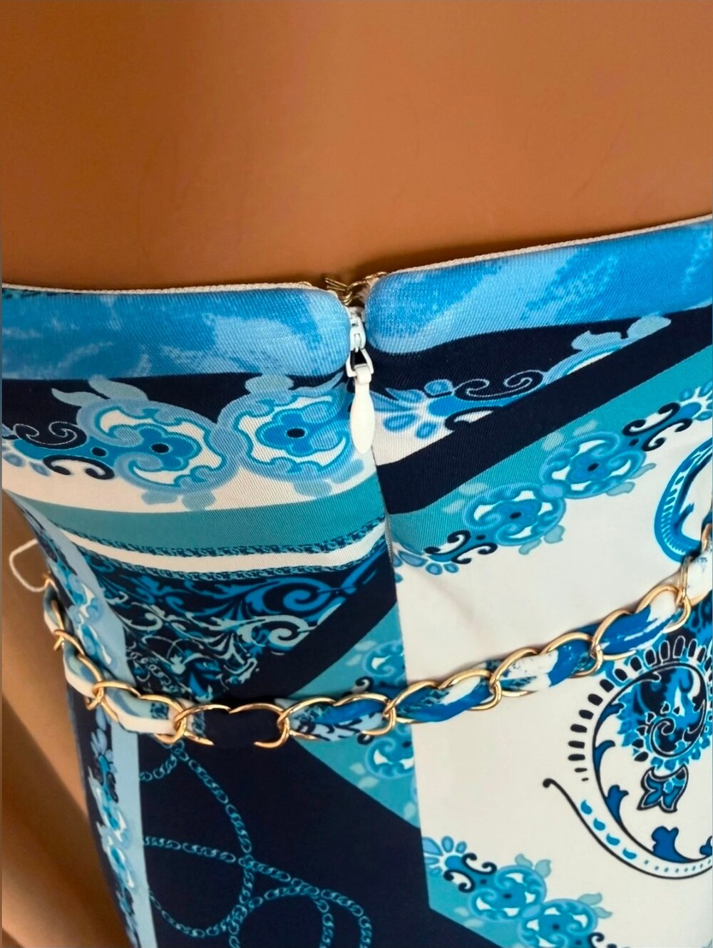 Cache RARE Strapless Blue & White Patchwork Maxi Dress Sz S - Picture 6 of 9
